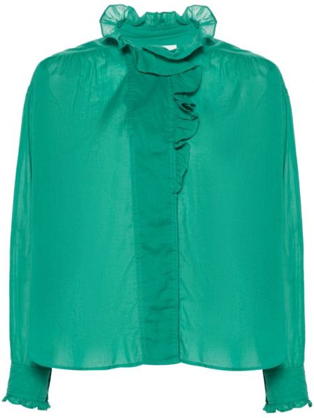 Bluzka bawełniana z falbankami Marant Etoile zielona