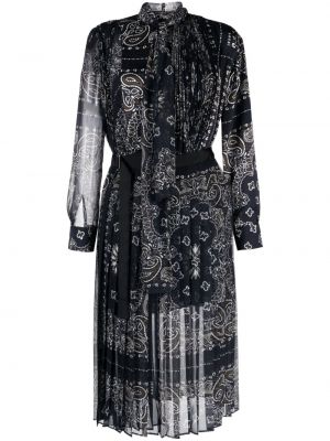 Plisované midi šaty s paisley potiskem Sacai