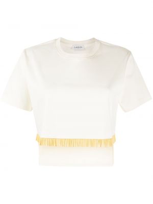 Bavlněné tričko s třásněmi s krátkými rukávy Lanvin - bílá