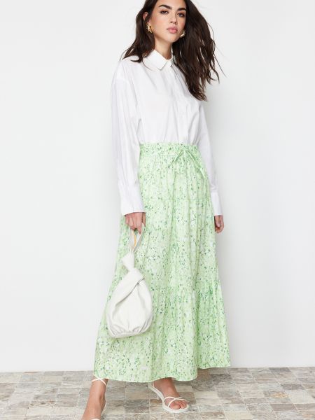 Pletena suknja s cvjetnim printom Trendyol zelena
