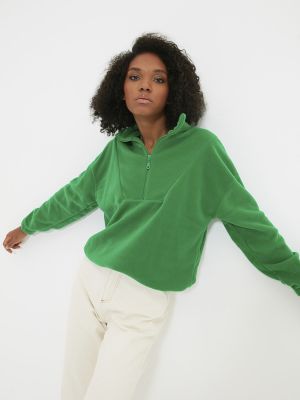Tricou cu fermoar din fleece tricotate Trendyol verde