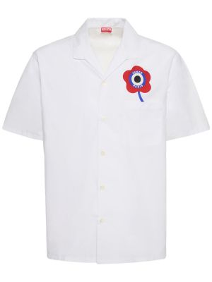 Bombažna srajca s potiskom s kratkimi rokavi Kenzo Paris bela