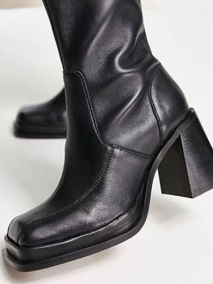 Кожаные ботинки с широким верхом на каблуке Asos черные