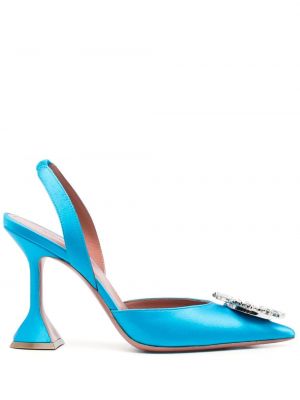 Сатенени полуотворени обувки с отворена пета Amina Muaddi синьо