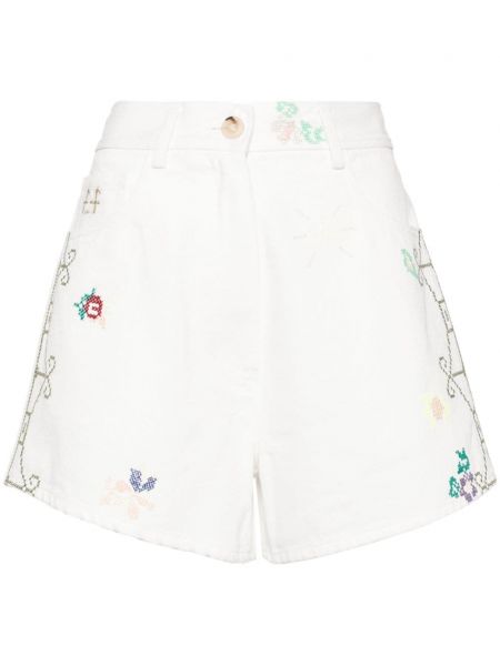 Pantaloni scurți din denim cu model floral Forte_forte alb