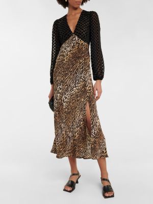Leopardí hedvábné midi šaty s potiskem Rixo