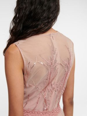 Sukienka długa bez rękawów tiulowa Costarellos różowa