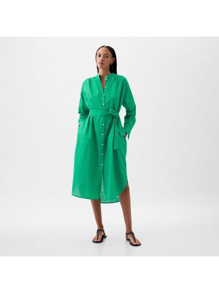 Lněné midi šaty Gap zelené