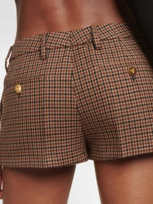 Shorts en laine à carreaux Prada marron