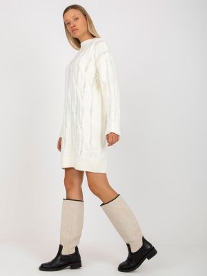 Rochie mini tricotate cu guler de stand-up Fashionhunters alb