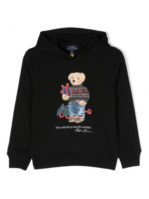 Jersey fleece huppari tytöille Ralph Lauren Kids musta