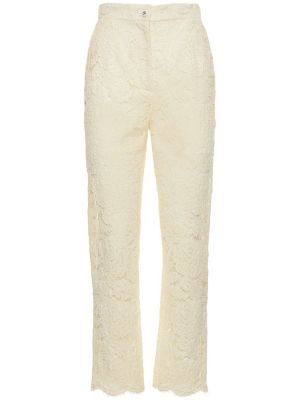 Krajkové kalhoty s vysokým pasem Dolce & Gabbana bílé