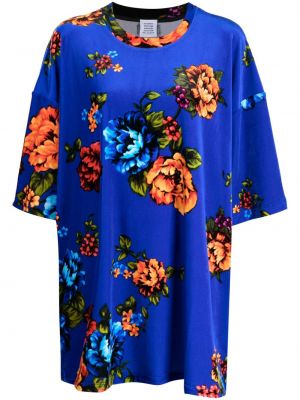 Aksamitna koszulka w kwiatki z nadrukiem Vetements niebieska