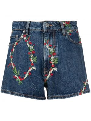 Blommig jeansshorts Ganni blå