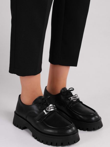 Pantofi loafer cu șireturi cu cataramă din dantelă Shoeberry negru