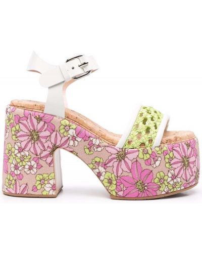 Plattform floral sandaler Casadei hvit