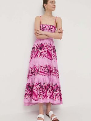 Sukienka długa bawełniana Pinko różowa