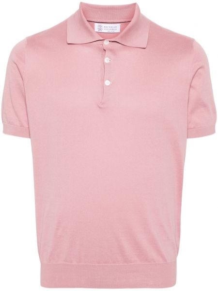 Megztas polo marškinėliai Brunello Cucinelli rožinė