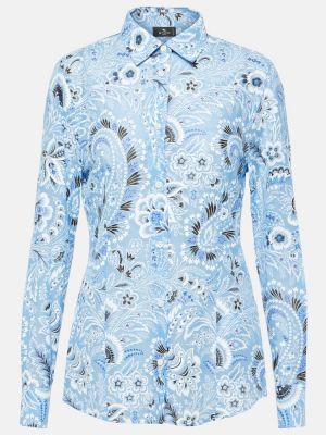 Bavlněná hedvábná košile s paisley potiskem Etro modrá