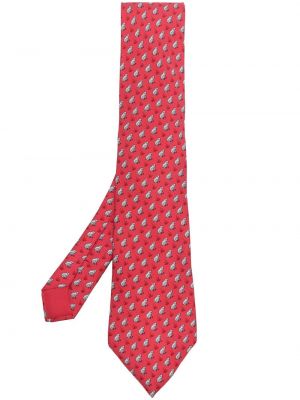 Копринена вратовръзка с принт Hermès червено