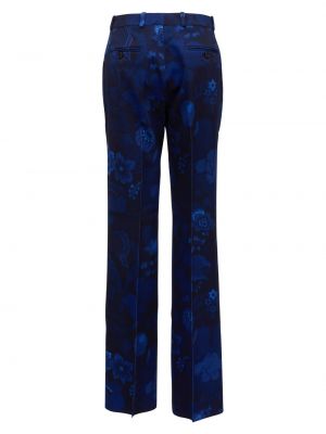 Modré květinové vlněné rovné kalhoty s potiskem Etro
