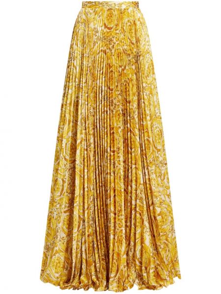 Plisirana satenska suknja s printom Versace žuta