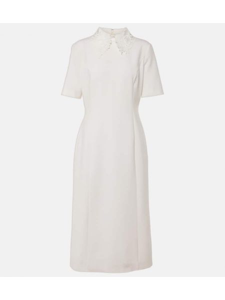 Μάλλινος μίντι φόρεμα με δαντέλα Oscar De La Renta λευκό