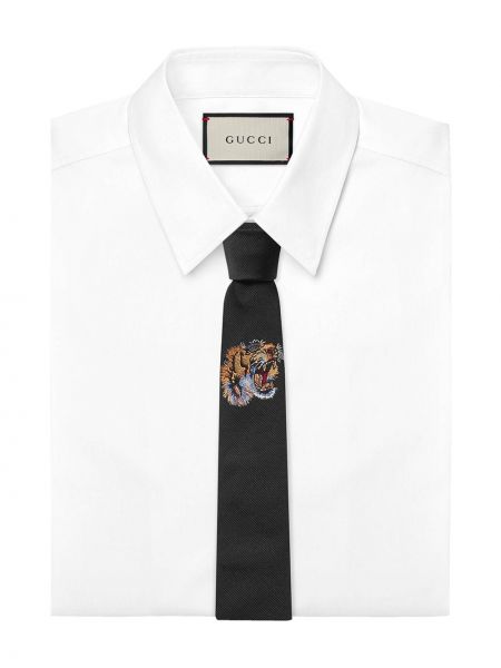 Corbata de seda con rayas de tigre Gucci negro