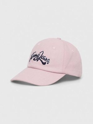 Памучна шапка с козирки с апликация Tommy Jeans розово