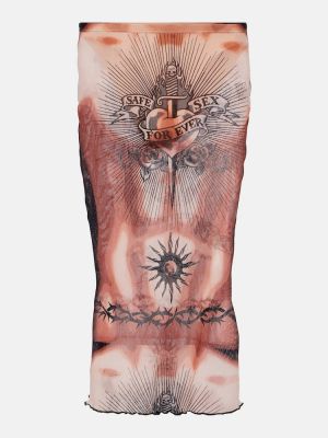 Midi sukně s potiskem se síťovinou Jean Paul Gaultier hnědé