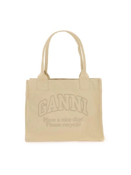 Shopper handtasche aus baumwoll Ganni beige