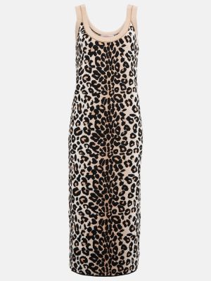 Robe mi-longue à imprimé à imprimé léopard en jacquard Valentino beige