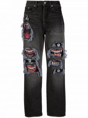 Czarne proste jeansy z nadrukiem Doublet