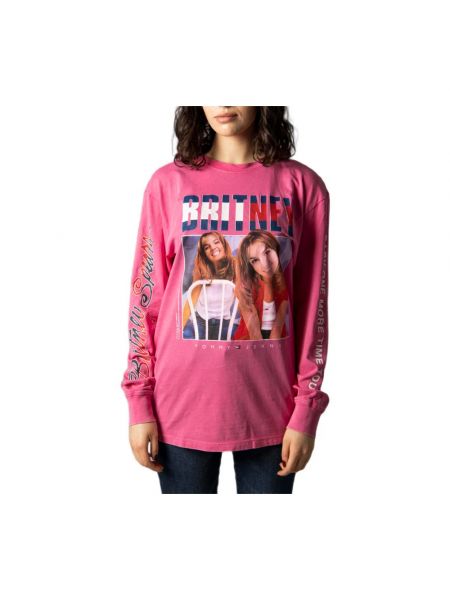 Koszulka z długim rękawem z nadrukiem bawełniana Tommy Jeans różowa