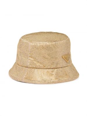 Satynowy kapelusz z kryształkami Prada złoty