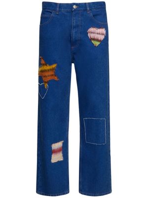 Moherowe jeansy relaxed fit Marni niebieskie