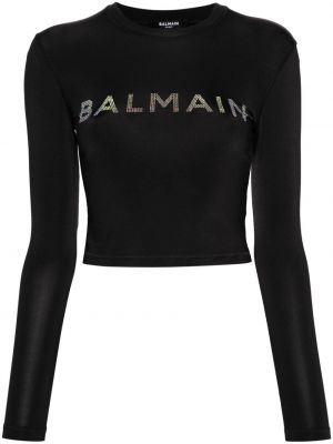 Tričko s dlouhým rukávem se cvočky Balmain černé
