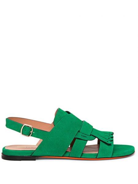 Sandale cu franjuri din piele de căprioară Santoni verde