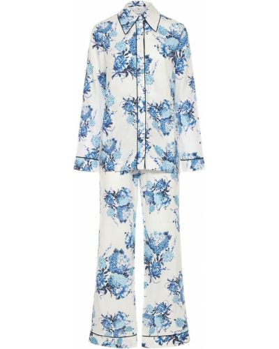 Satynowa piżama bawełniana Emilia Wickstead niebieska