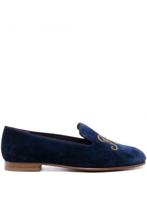 Pantofi cu broderie din piele Ralph Lauren Collection albastru