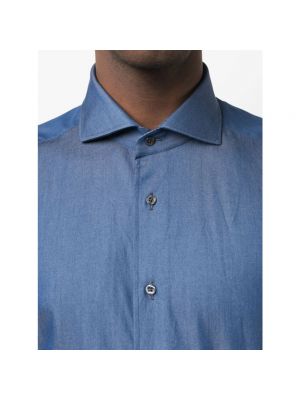 Koszula bawełniana flanelowa Corneliani niebieska