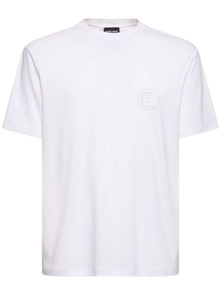 Kokvilnas t-krekls ar izšuvumiem Giorgio Armani balts
