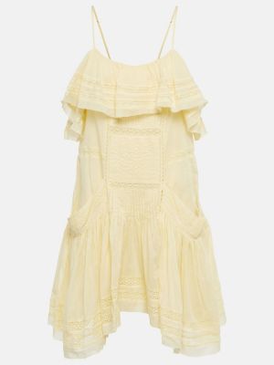 Haftowana sukienka bawełniana Marant Etoile żółta