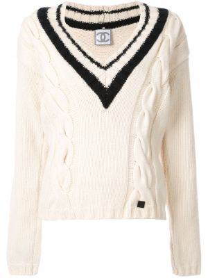 Jersey de punto con escote v de tela jersey Chanel Pre-owned blanco