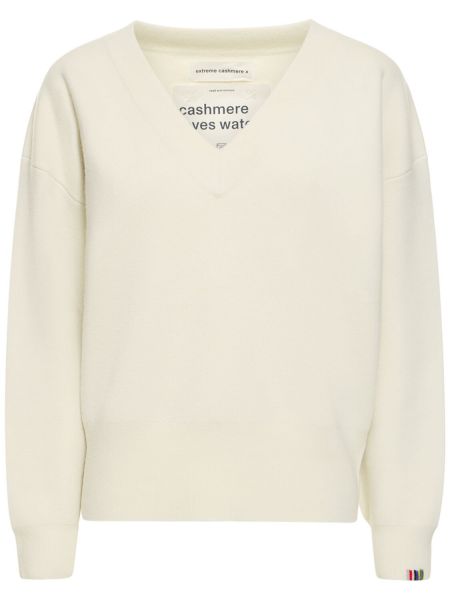 V-hals kashmir striktrøje Extreme Cashmere hvid