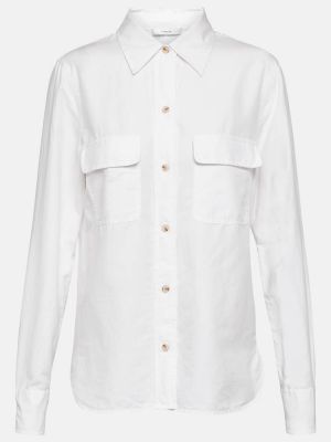 Blusa de seda de algodón Vince blanco