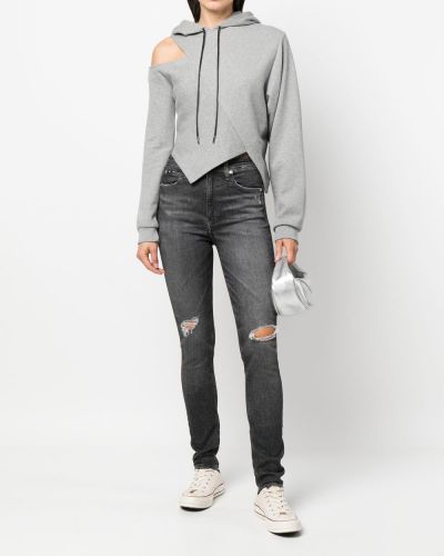 Jeansy skinny z wysoką talią z przetarciami Calvin Klein Jeans szare