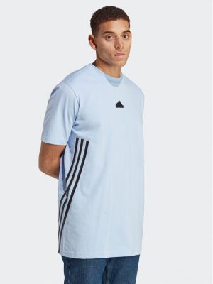 Tricou cu dungi cu croială lejeră Adidas albastru