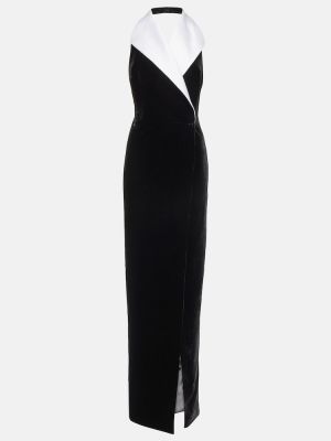 Aksamitna satynowa sukienka długa Rasario czarna