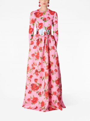 Jedwabna spódnica w kwiatki z nadrukiem Carolina Herrera różowa